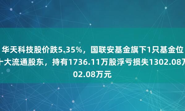 华天科技股价跌5.35%，国联安基金旗下1只基金位居十大流通股东，持有1736.11万股浮亏损失1302.08万元