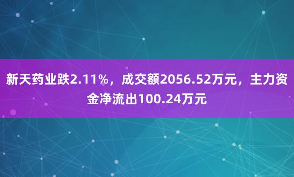 新天药业跌2.11%，成交额2056.52万元，主力资金净流出100.24万元
