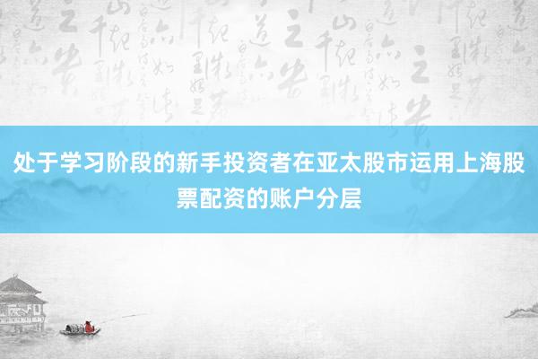 处于学习阶段的新手投资者在亚太股市运用上海股票配资的账户分层