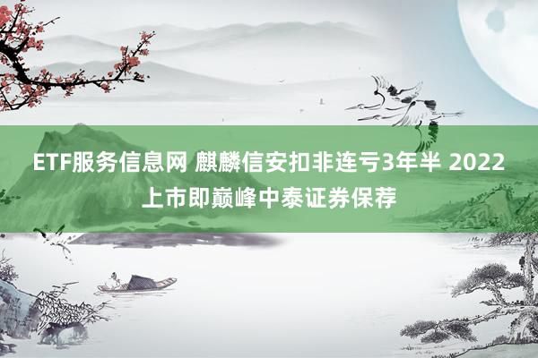 ETF服务信息网 麒麟信安扣非连亏3年半 2022上市即巅峰中泰证券保荐