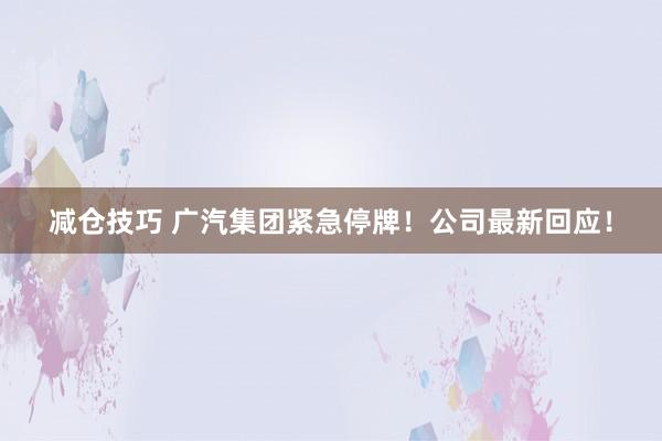 减仓技巧 广汽集团紧急停牌！公司最新回应！