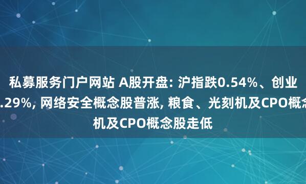 私募服务门户网站 A股开盘: 沪指跌0.54%、创业板指跌1.29%, 网络安全概念股普涨, 粮食、光刻机及CPO概念股走低
